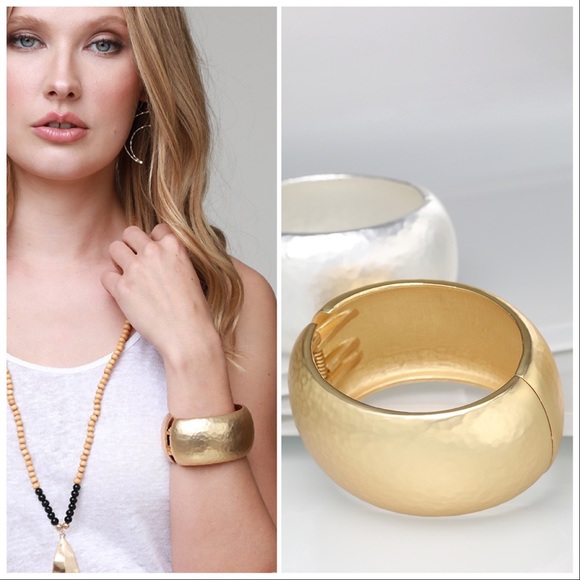 Big Gold Hammered Metal Bangle Bracelet - Picture 7 of 8